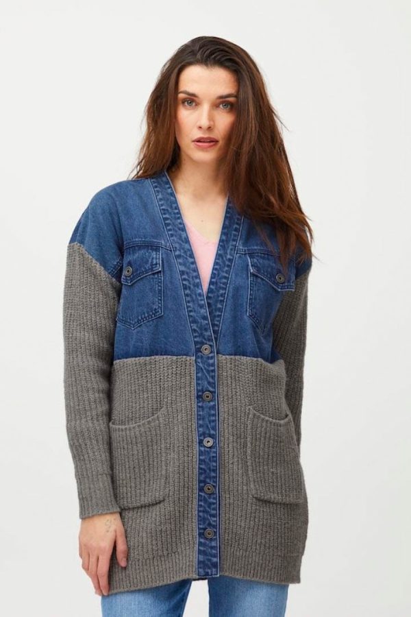 Casualshirt Mix Fabric Cardigan